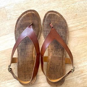 Korks Skylar Vegan Thong Sandals In Tan Size 10 Slingback Strappy Brown Low heel